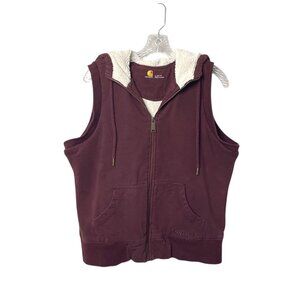 Carhartt Women's Sleeveless Sherpa-Lined Hoodie Vest Size L Maroon Cotton Blend